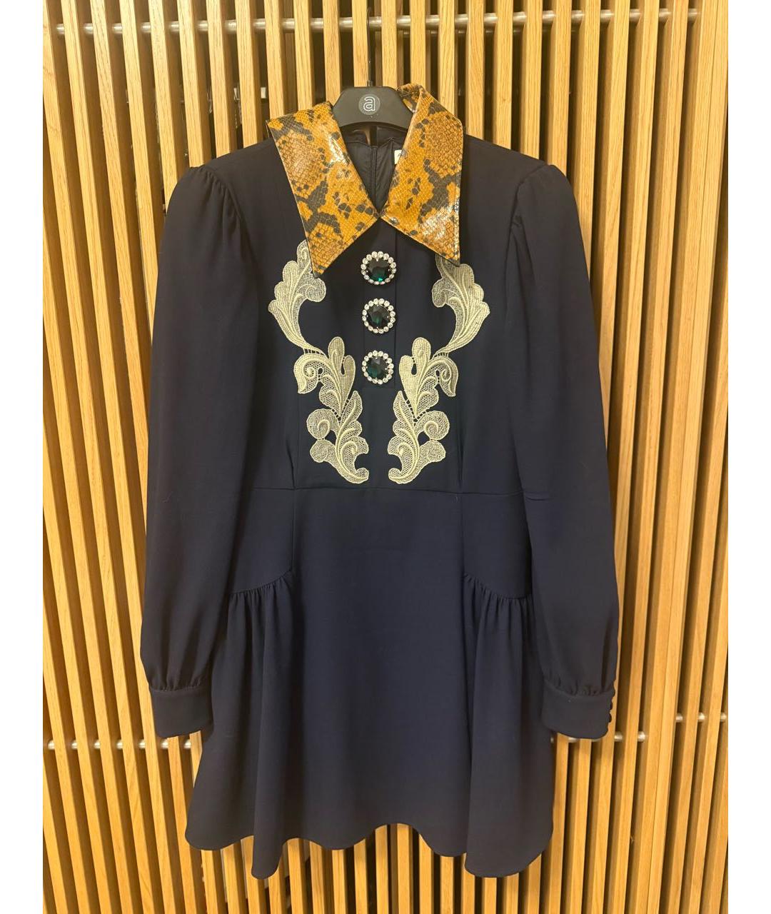 ALESSANDRA RICH Темно-синее шерстяное платье, фото 9