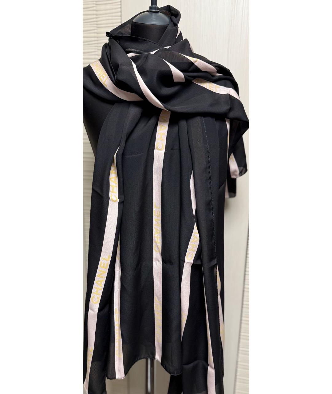 CHANEL Черный шелковый шарф, фото 4