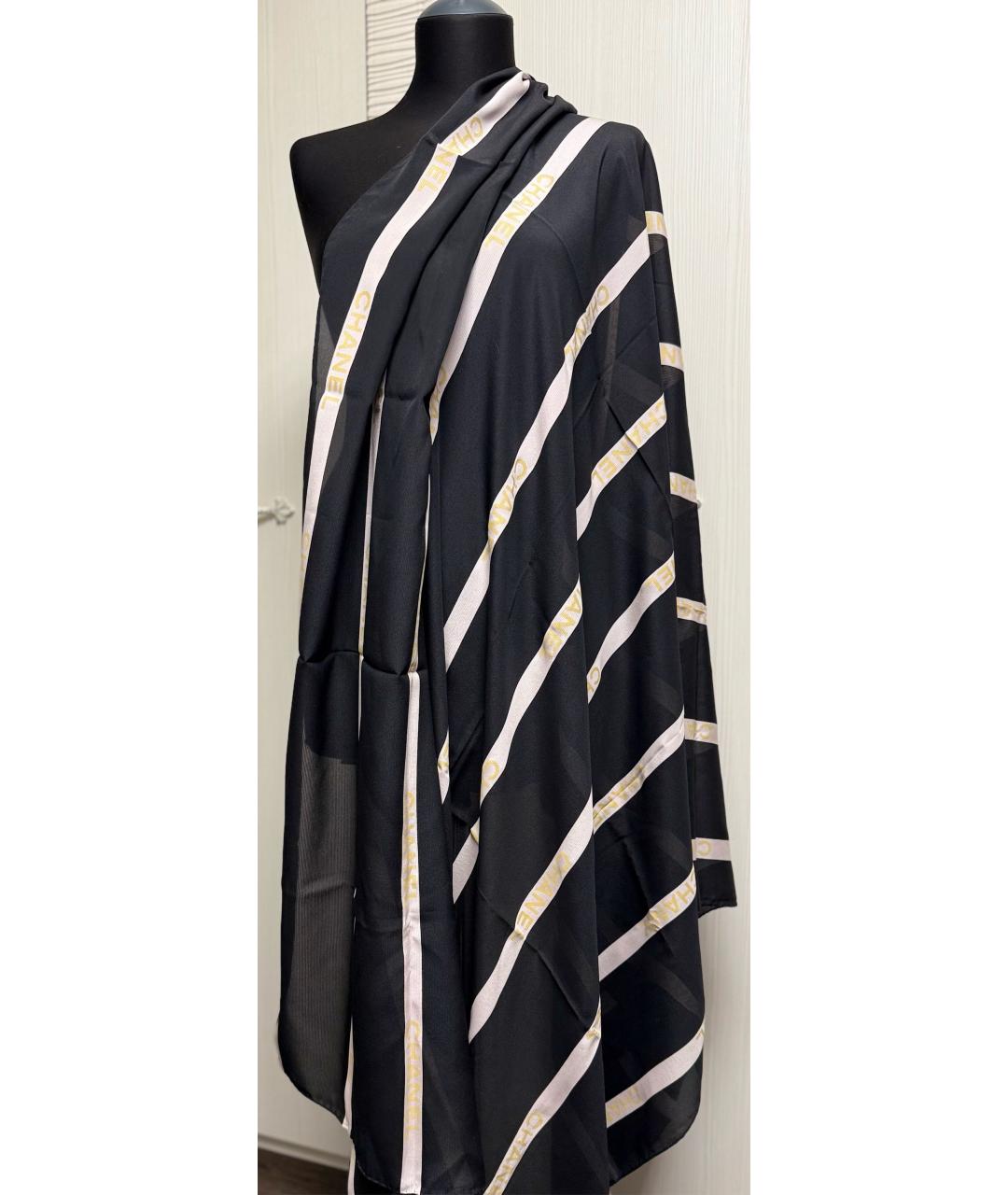 CHANEL Черный шелковый шарф, фото 2