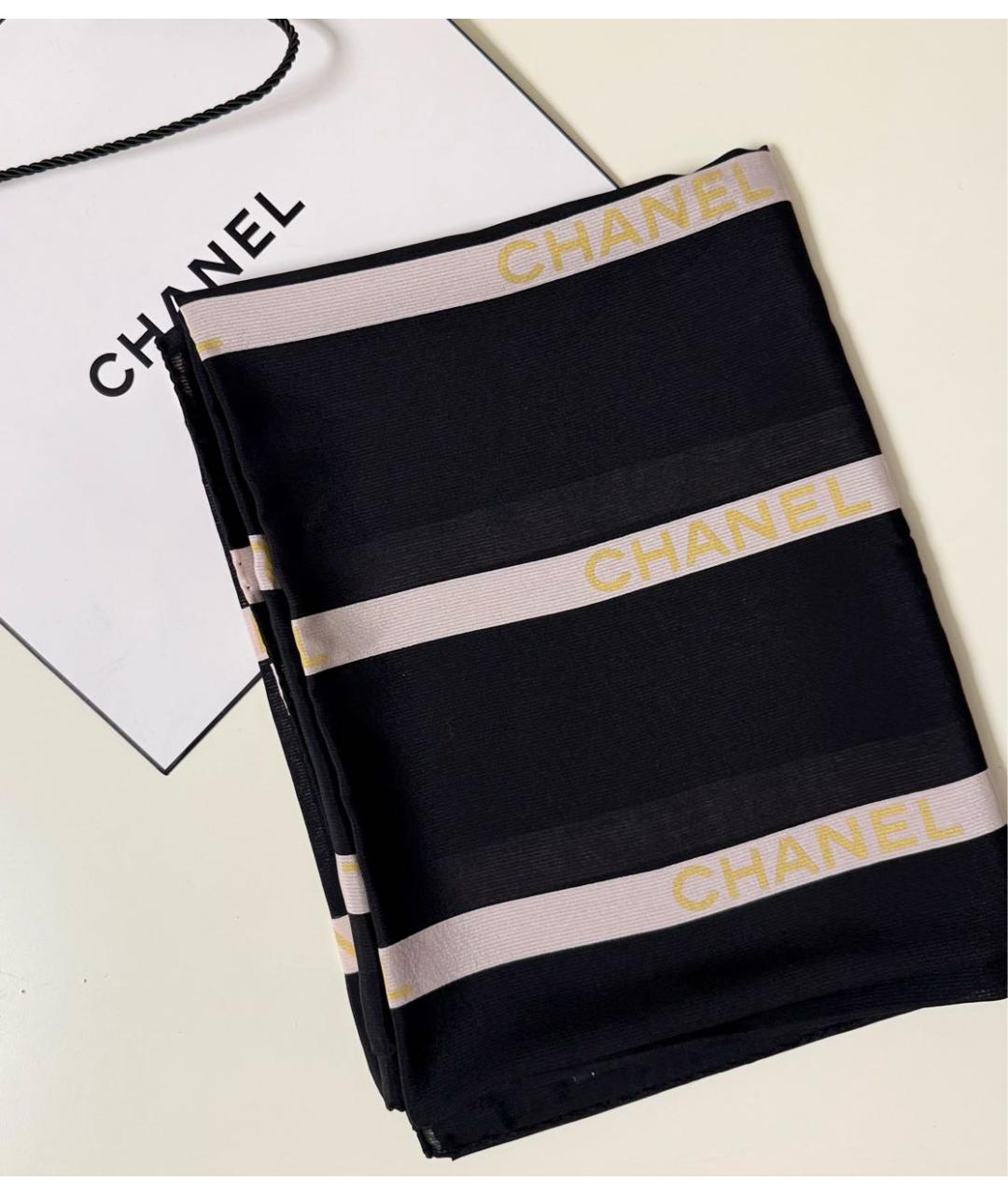 CHANEL Черный шелковый шарф, фото 9