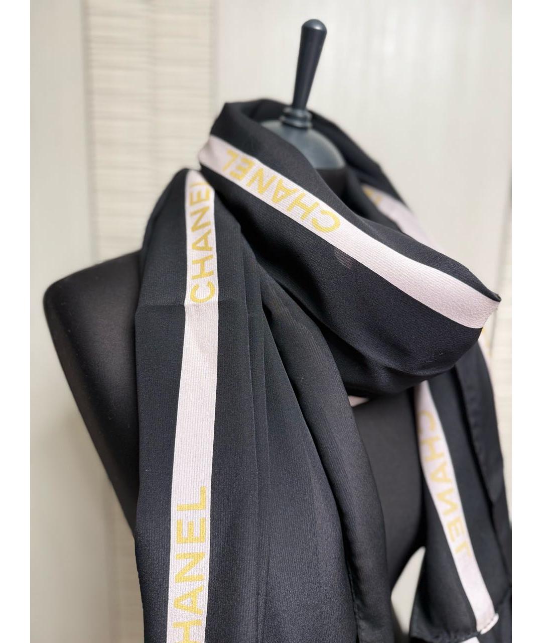CHANEL Черный шелковый шарф, фото 3