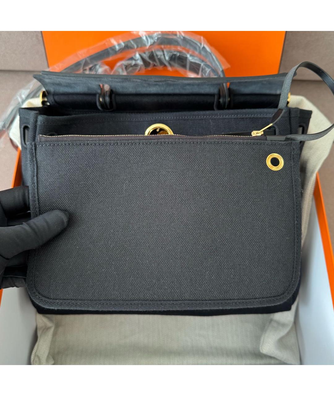 HERMES Черная тканевая сумка через плечо, фото 5
