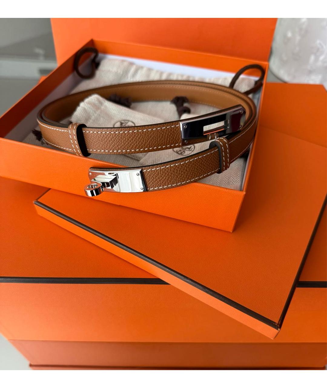 HERMES Коричневый кожаный ремень, фото 5