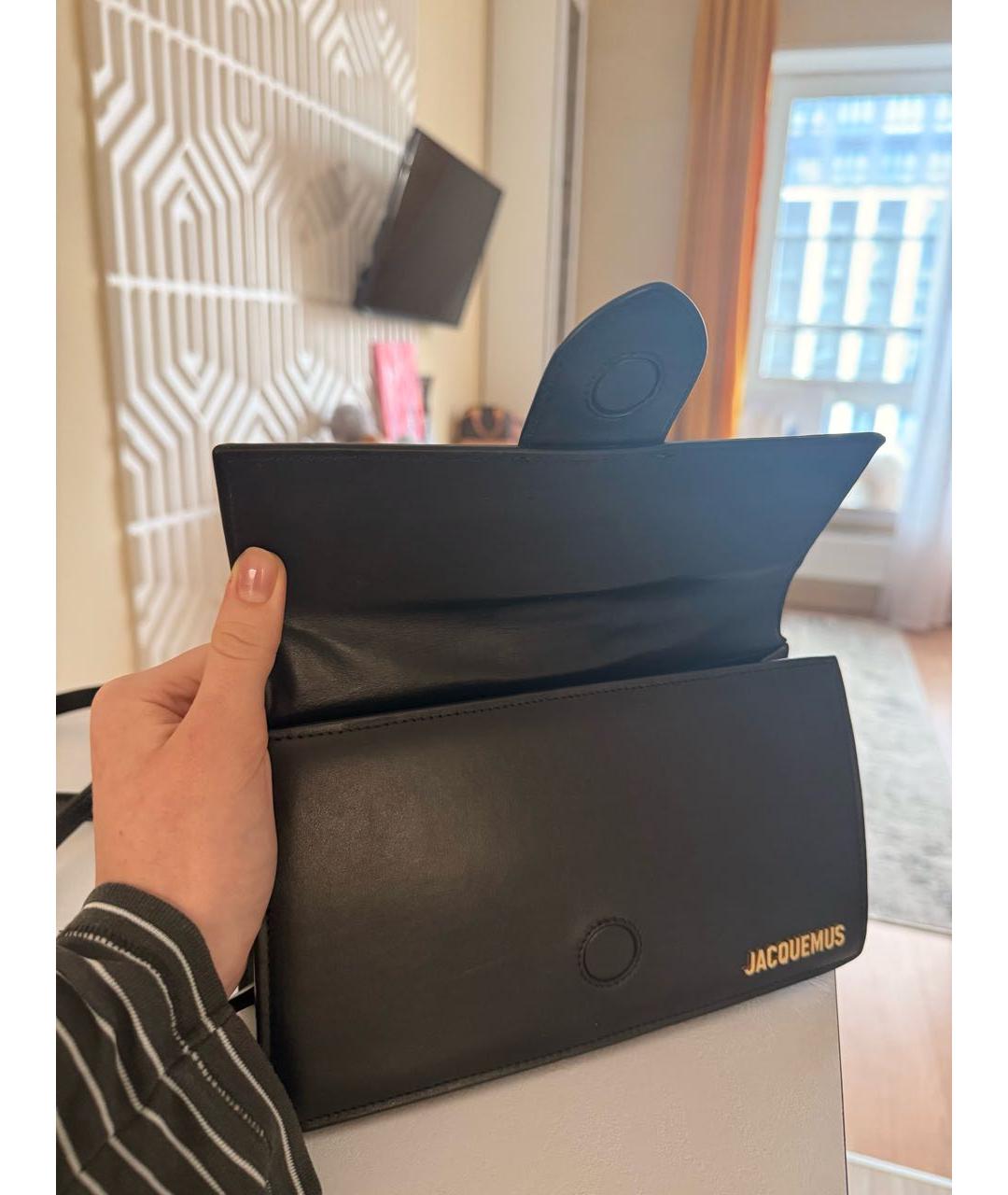 JACQUEMUS Черная кожаная сумка через плечо, фото 2