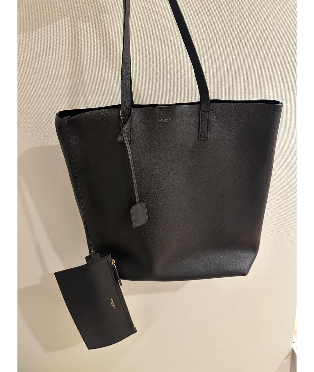 SAINT LAURENT Черная кожаная сумка тоут, фото 6
