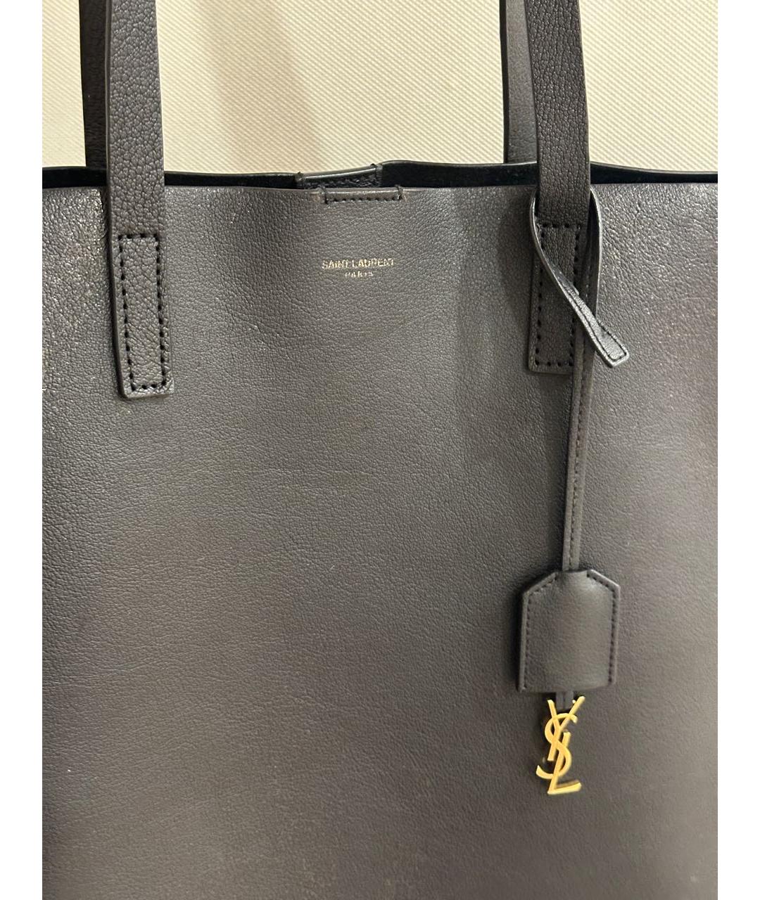 SAINT LAURENT Черная кожаная сумка тоут, фото 3