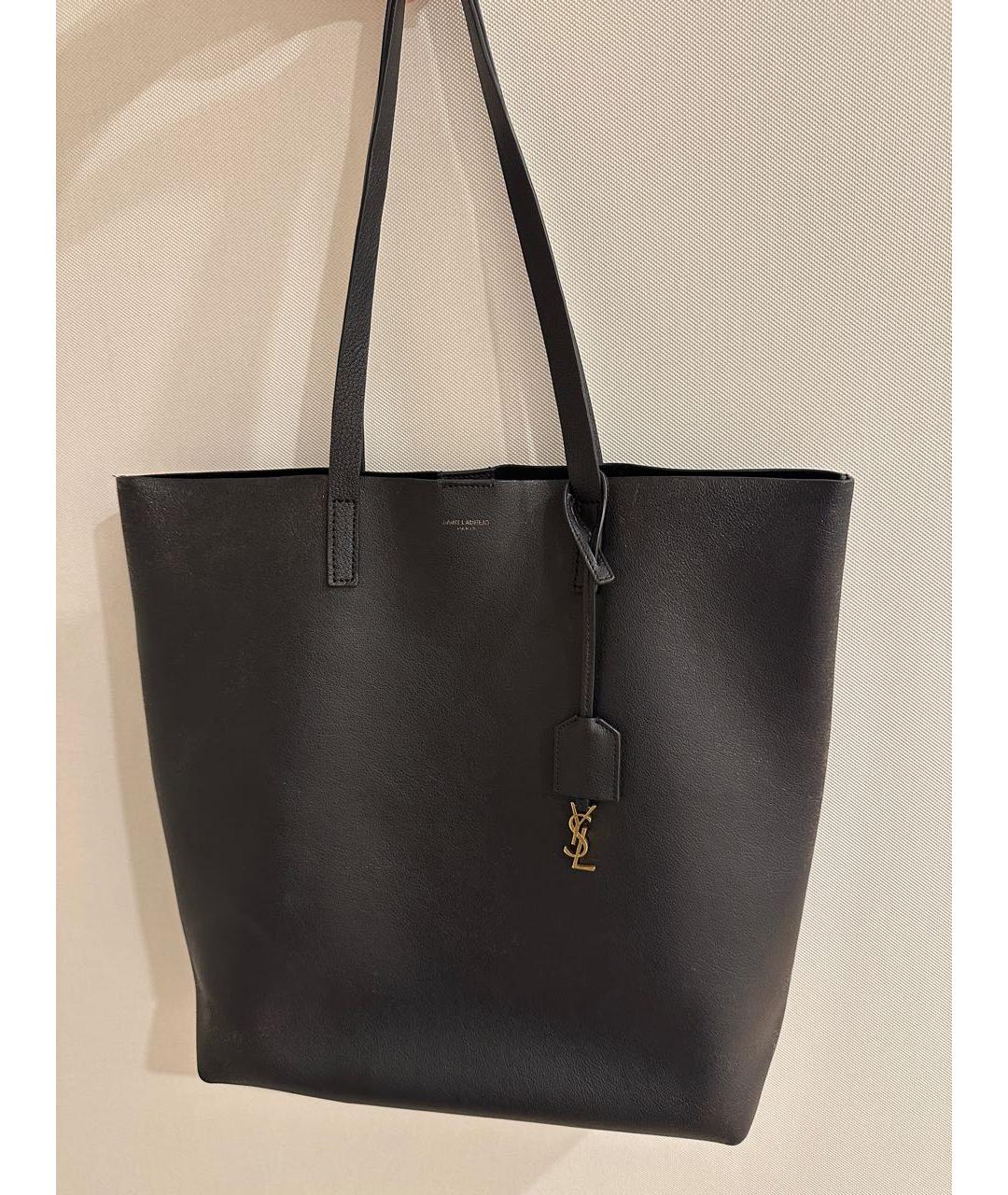 SAINT LAURENT Черная кожаная сумка тоут, фото 2