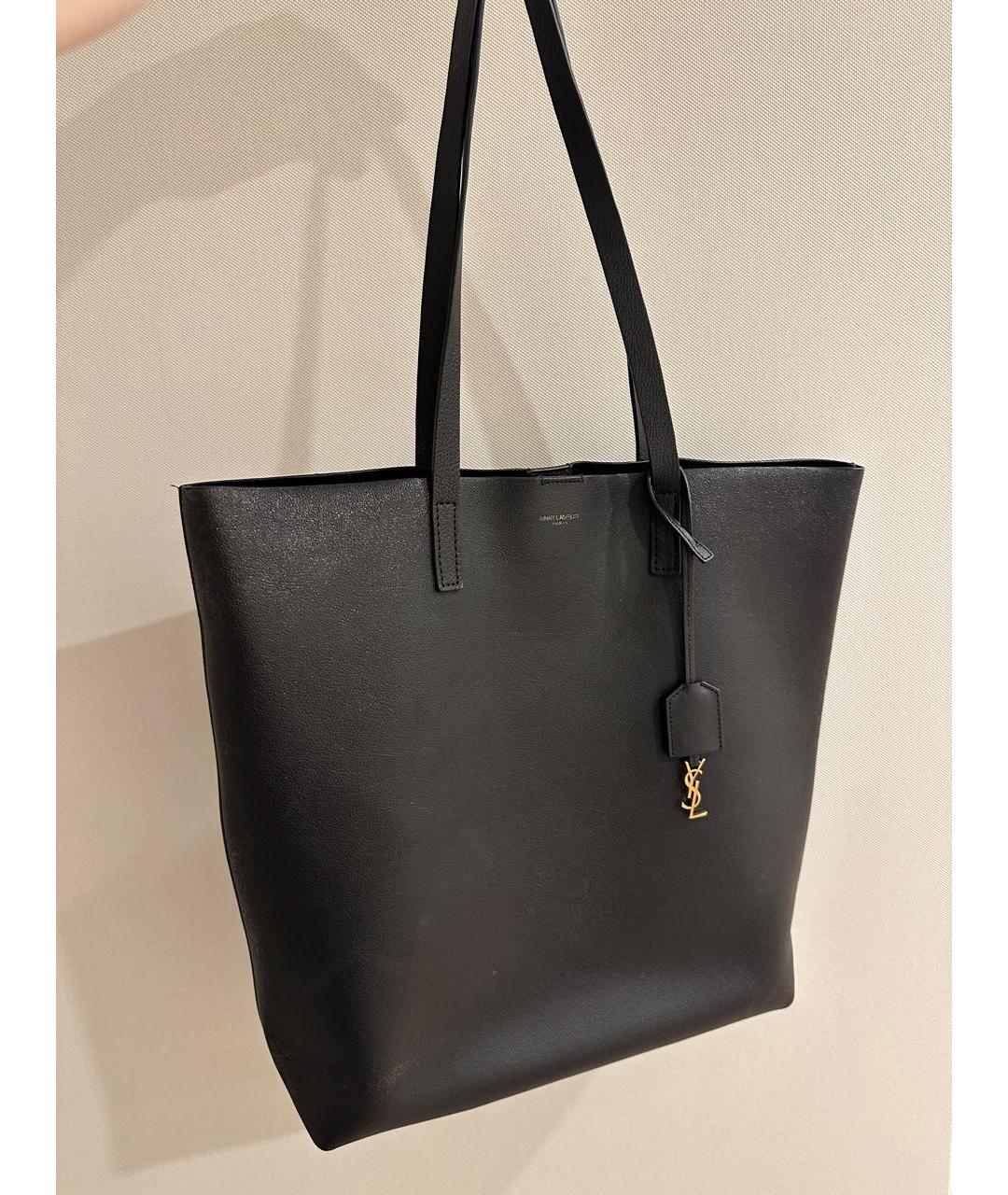 SAINT LAURENT Черная кожаная сумка тоут, фото 9