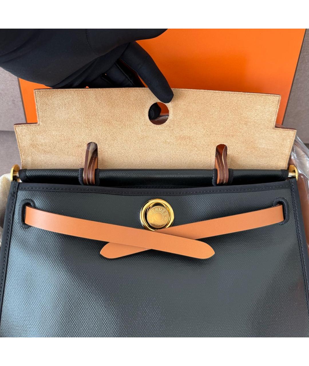 HERMES Черная тканевая сумка через плечо, фото 4