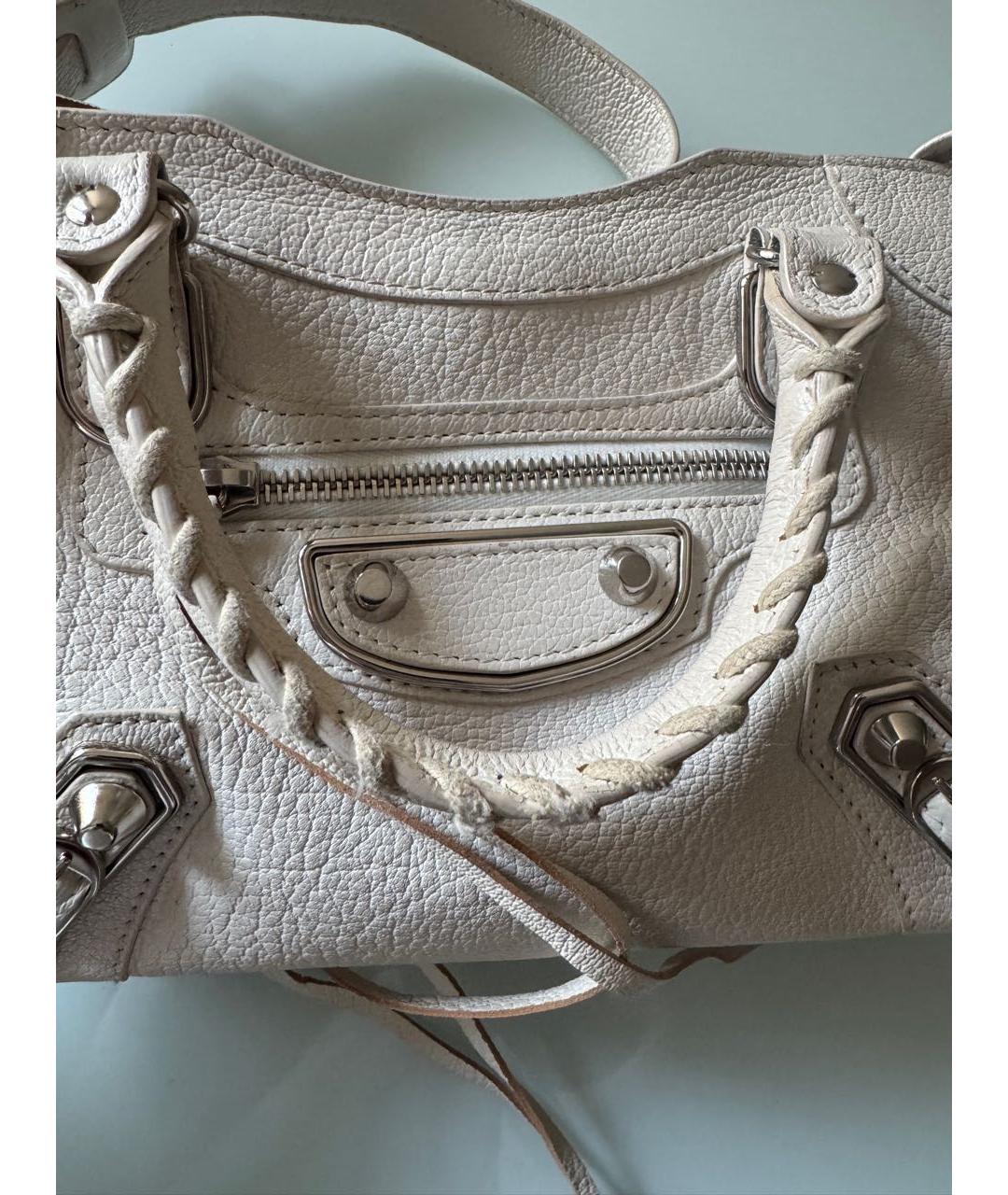 BALENCIAGA Белая кожаная сумка с короткими ручками, фото 6