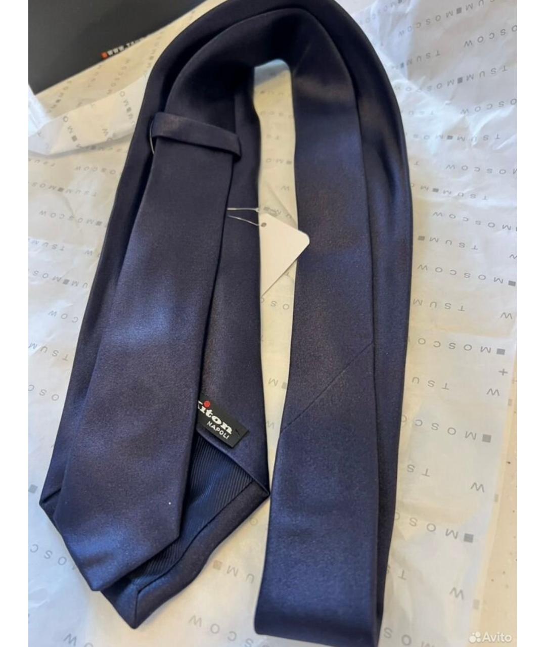 KITON Синий шелковый галстук, фото 4