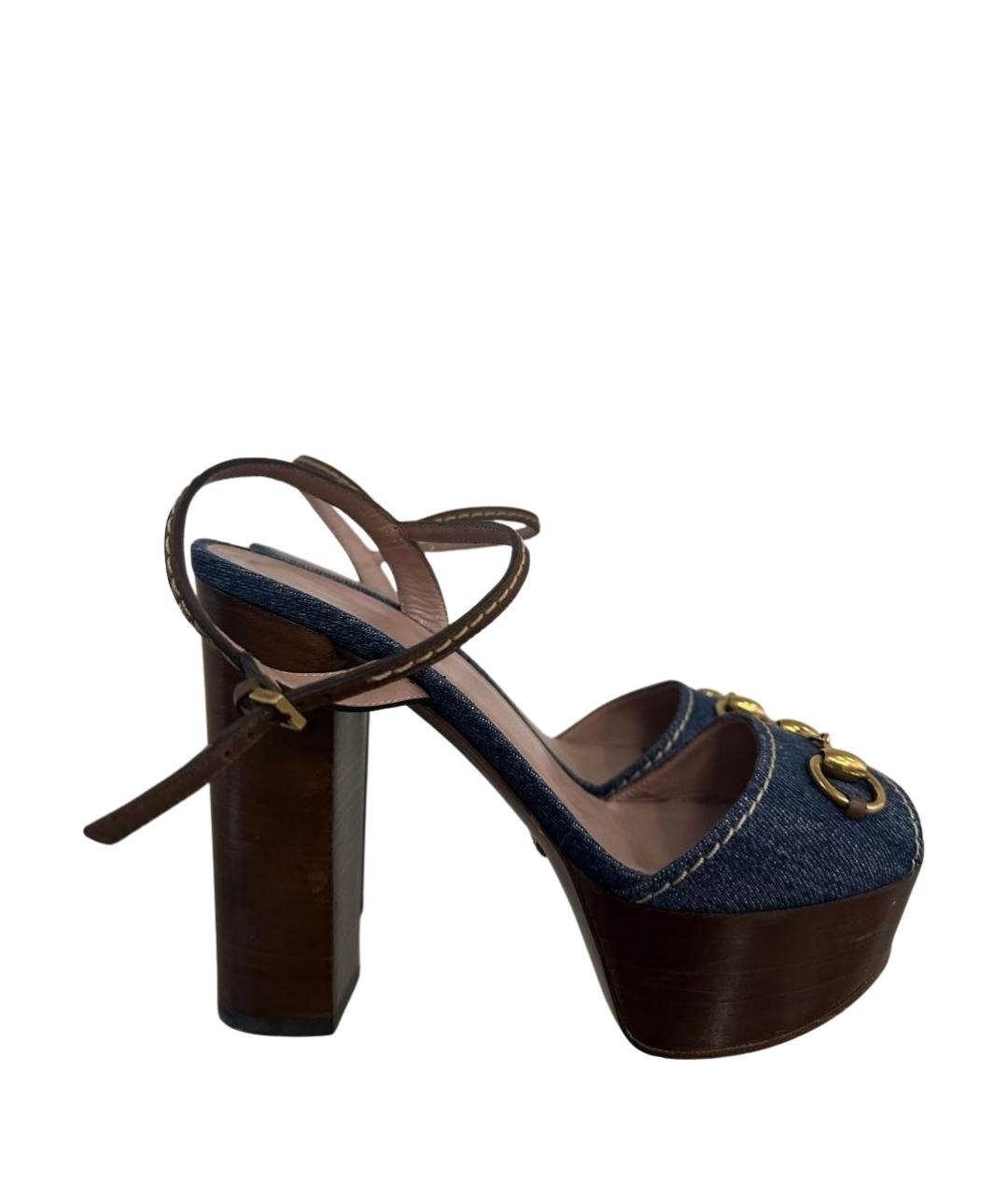 GUCCI Темно-синие текстильные босоножки, фото 1