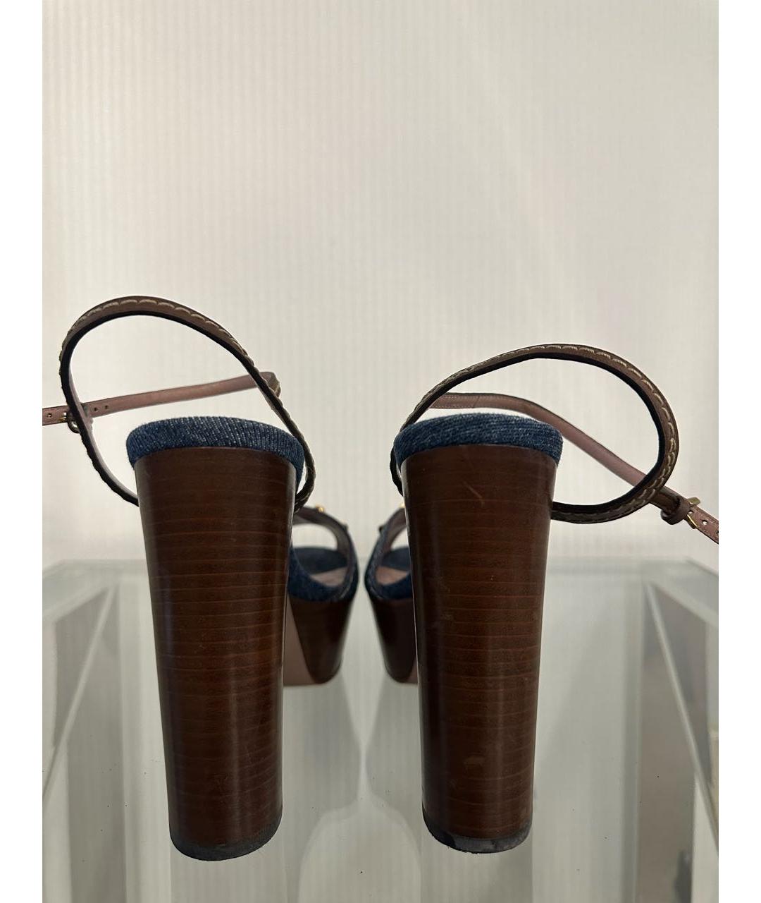 GUCCI Темно-синие текстильные босоножки, фото 5