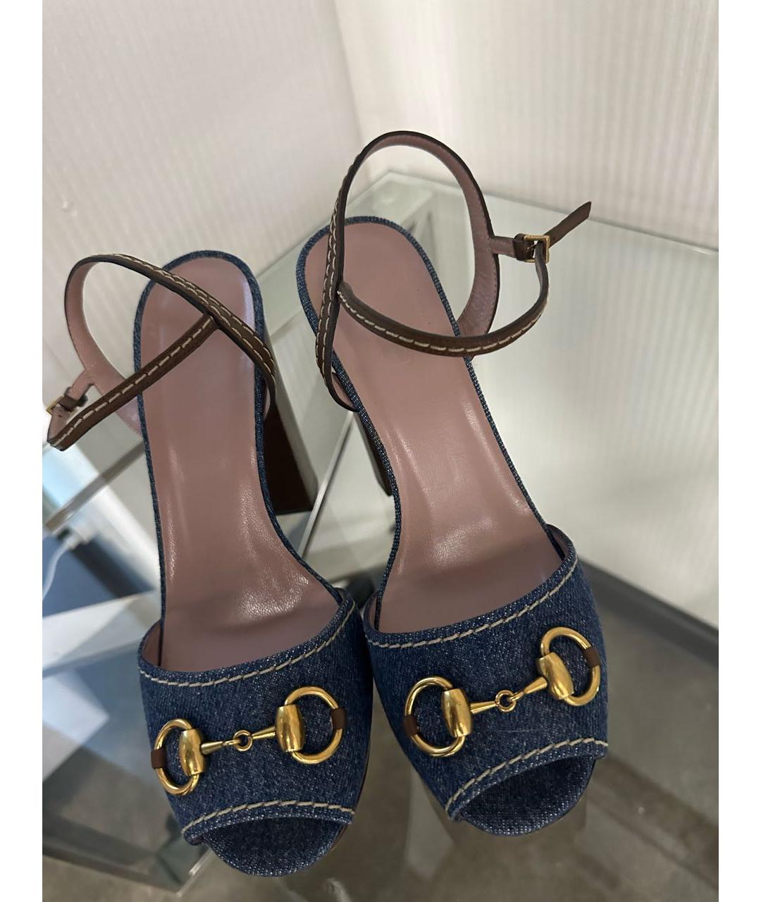 GUCCI Темно-синие текстильные босоножки, фото 2