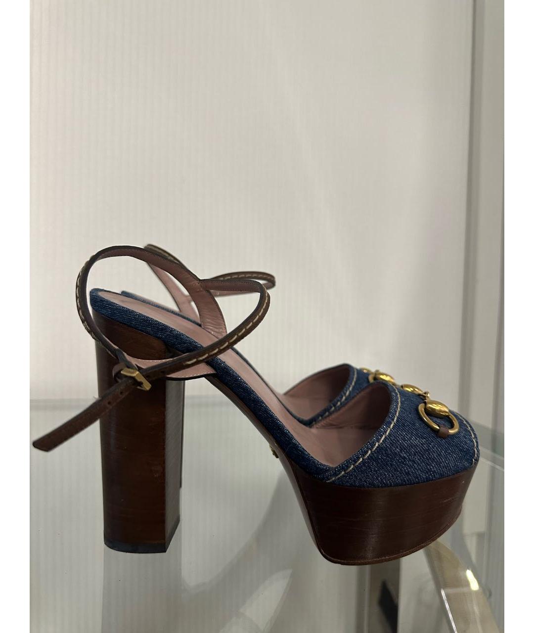 GUCCI Темно-синие текстильные босоножки, фото 6