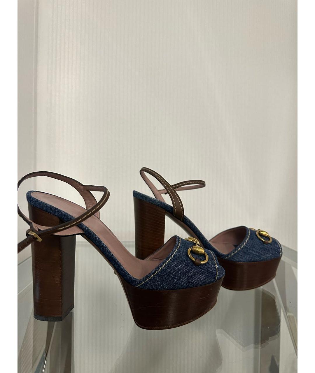 GUCCI Темно-синие текстильные босоножки, фото 3