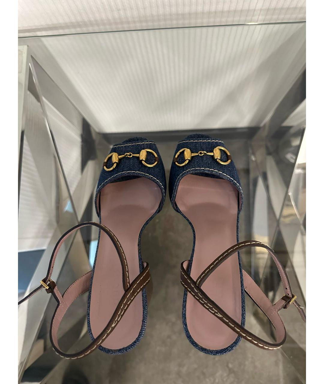 GUCCI Темно-синие текстильные босоножки, фото 4