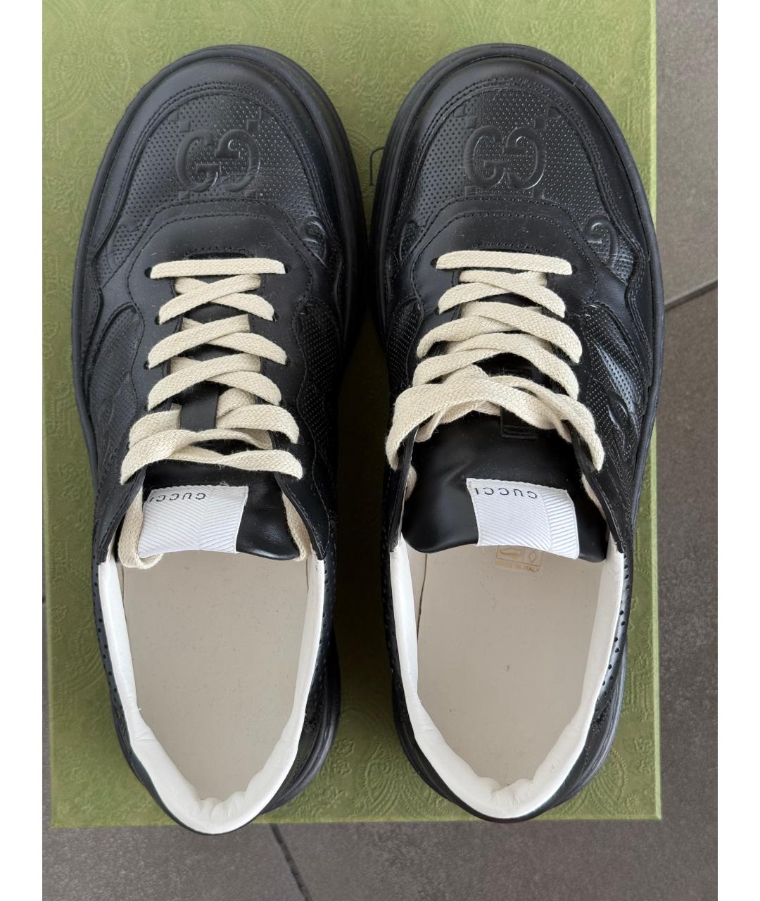 GUCCI Черные кожаные низкие кроссовки / кеды, фото 3