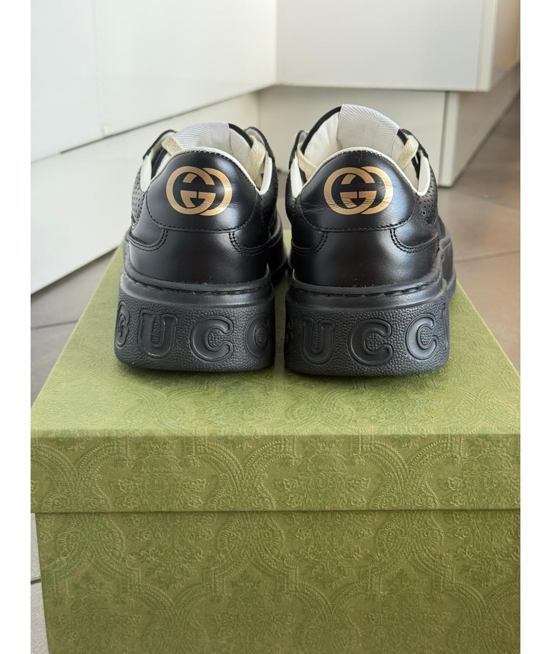 GUCCI Черные кожаные низкие кроссовки / кеды, фото 4
