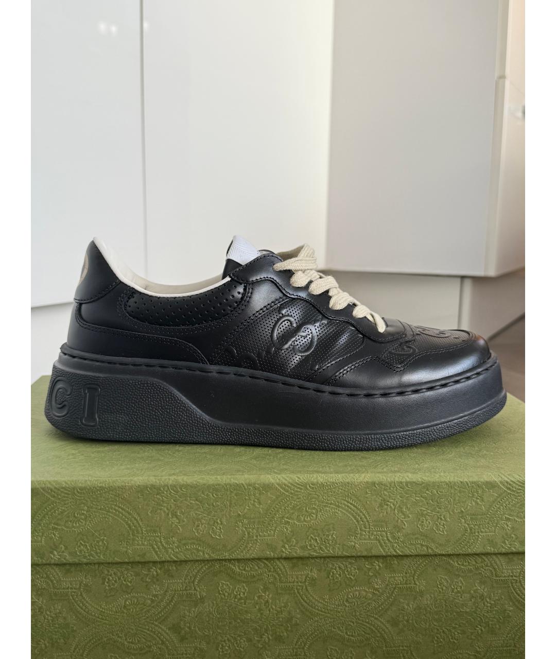 GUCCI Черные кожаные низкие кроссовки / кеды, фото 10