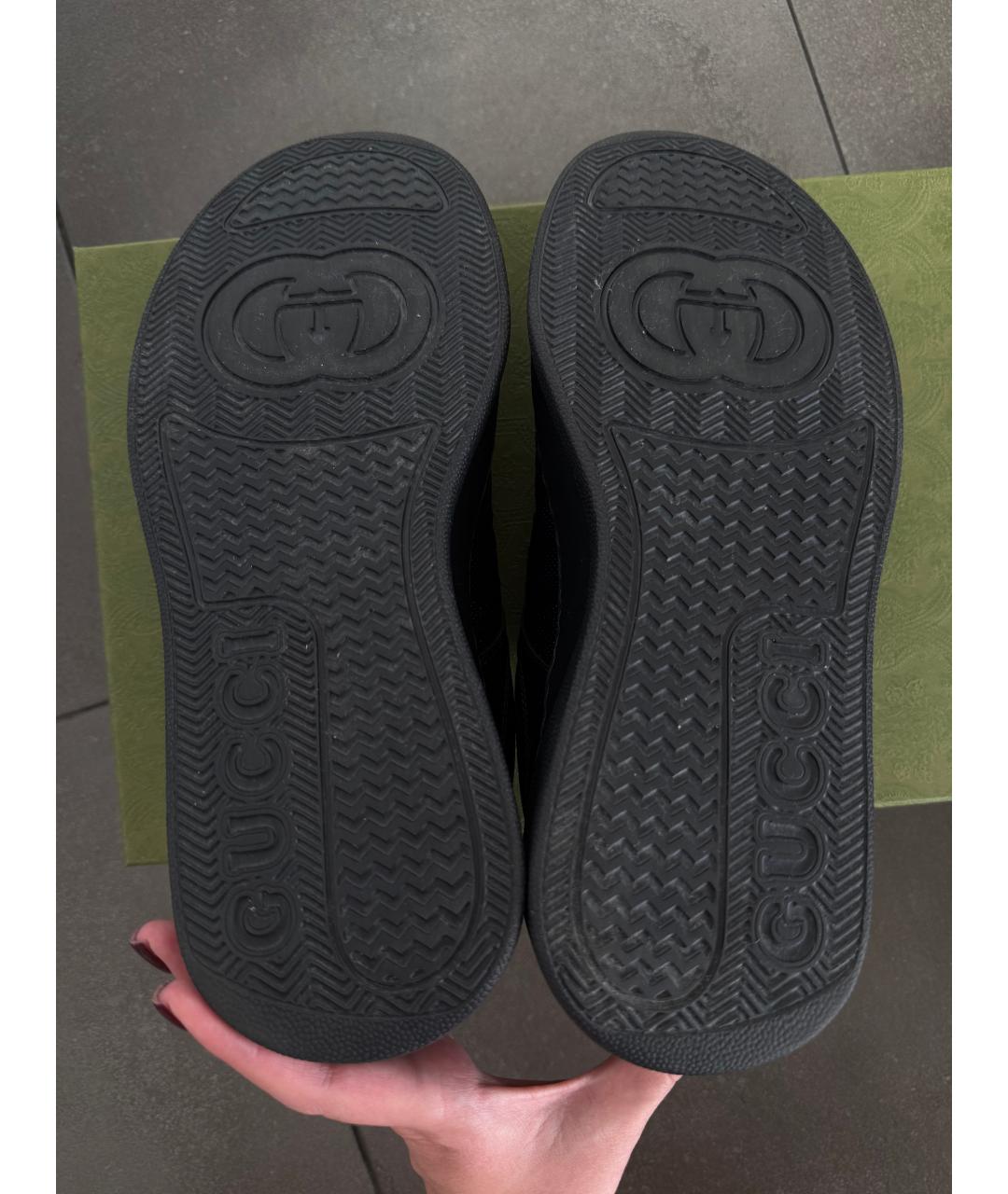 GUCCI Черные кожаные низкие кроссовки / кеды, фото 9