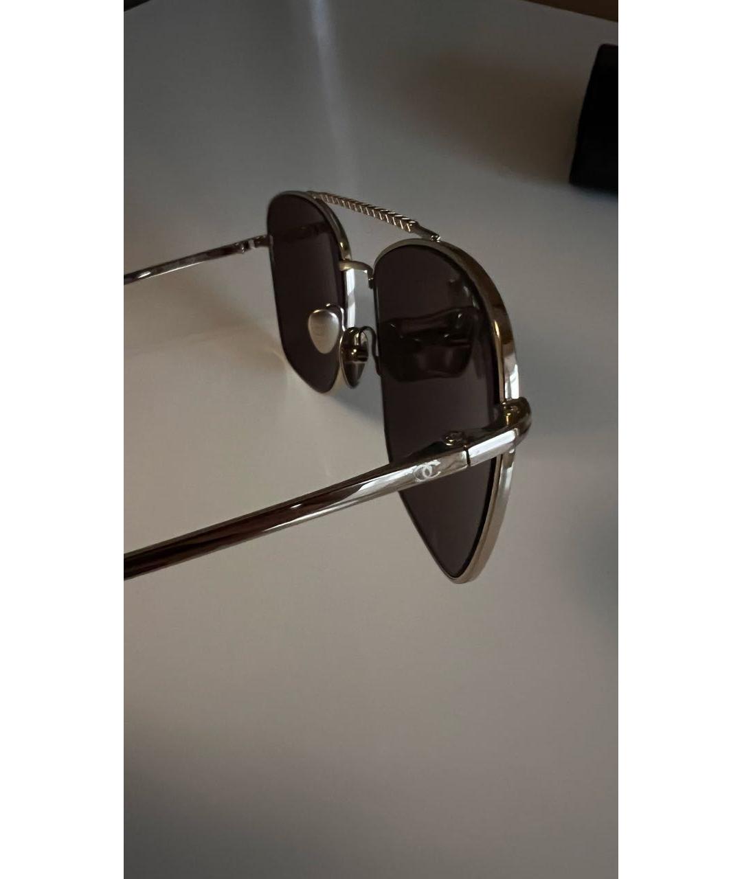 CHANEL Коричневые металлические солнцезащитные очки, фото 2