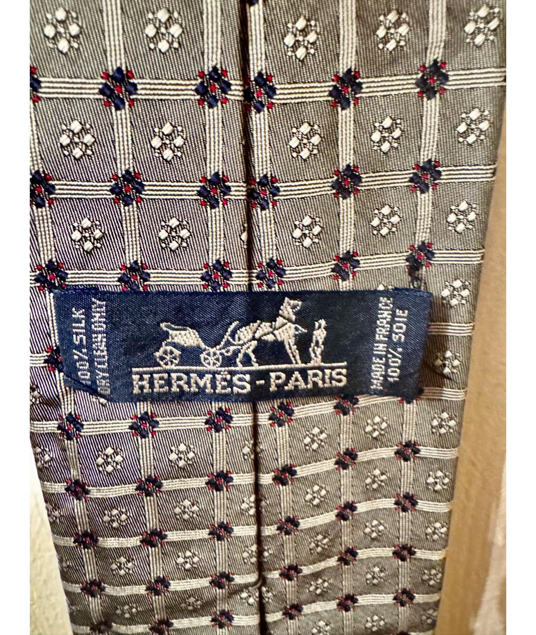 HERMES Серый шелковый галстук, фото 4