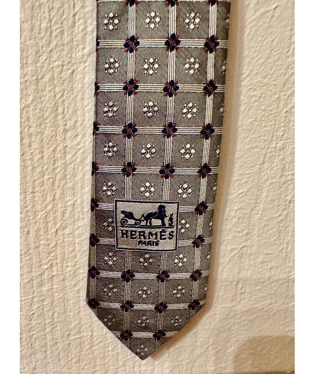 HERMES Серый шелковый галстук, фото 3