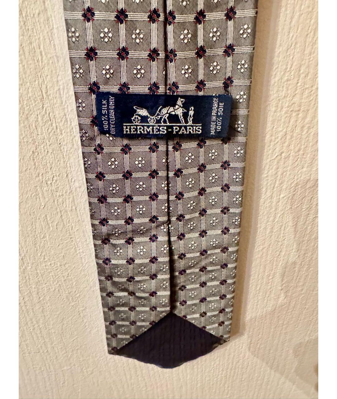 HERMES Серый шелковый галстук, фото 5