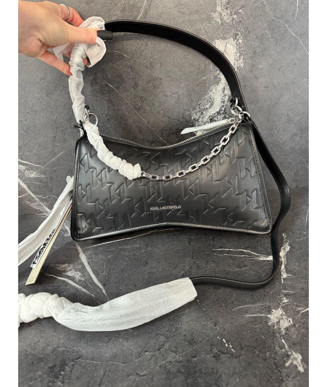 KARL LAGERFELD Черная кожаная сумка через плечо, фото 9