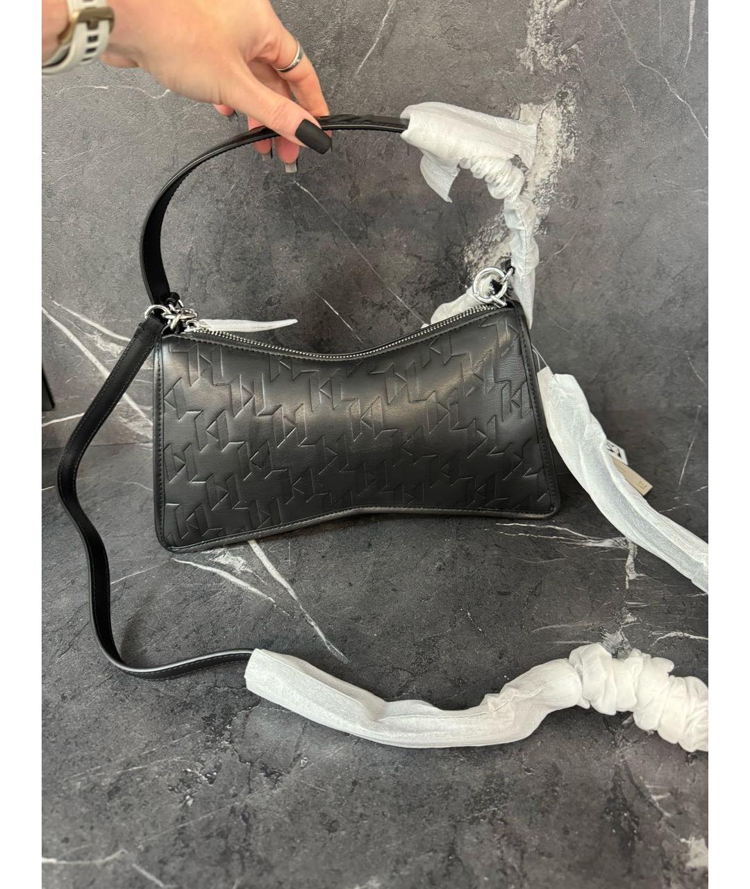 KARL LAGERFELD Черная кожаная сумка через плечо, фото 3