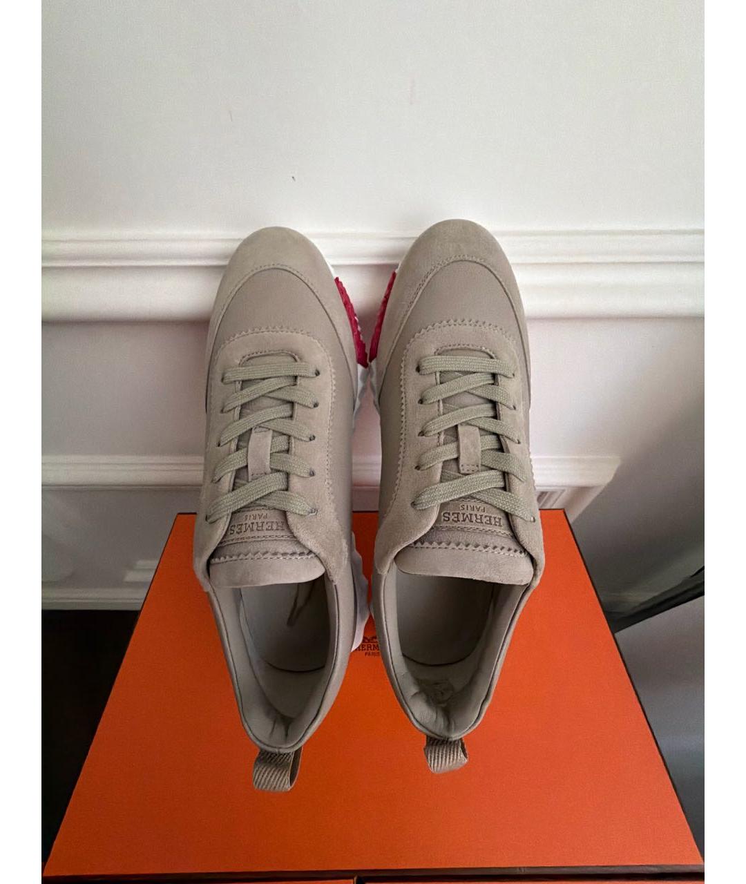 HERMES Бежевые кожаные кроссовки, фото 3