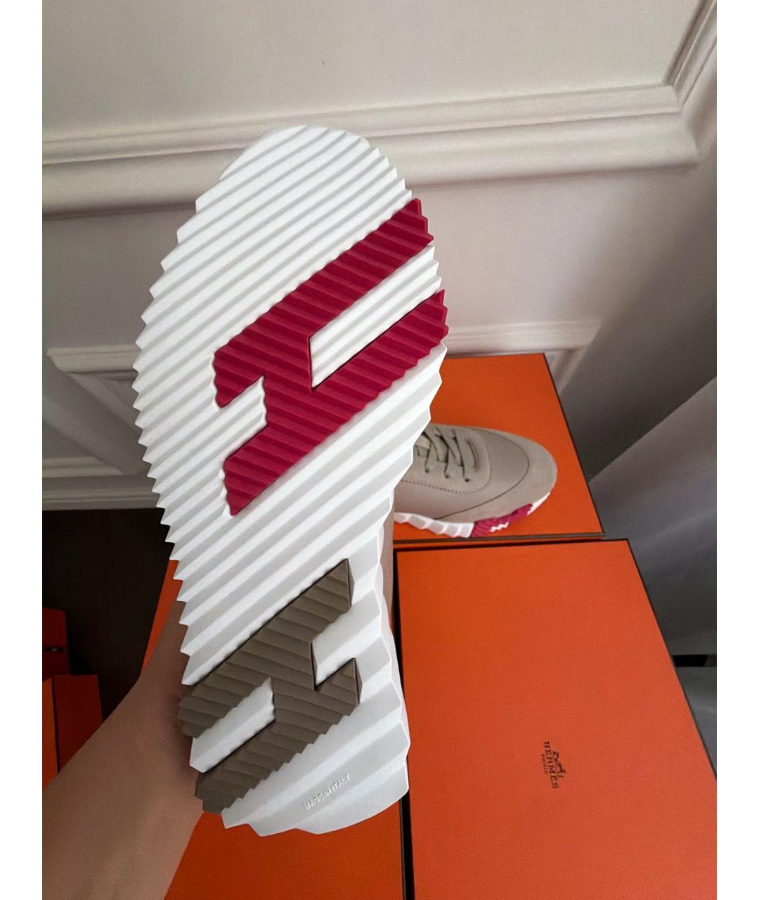 HERMES Бежевые кожаные кроссовки, фото 7