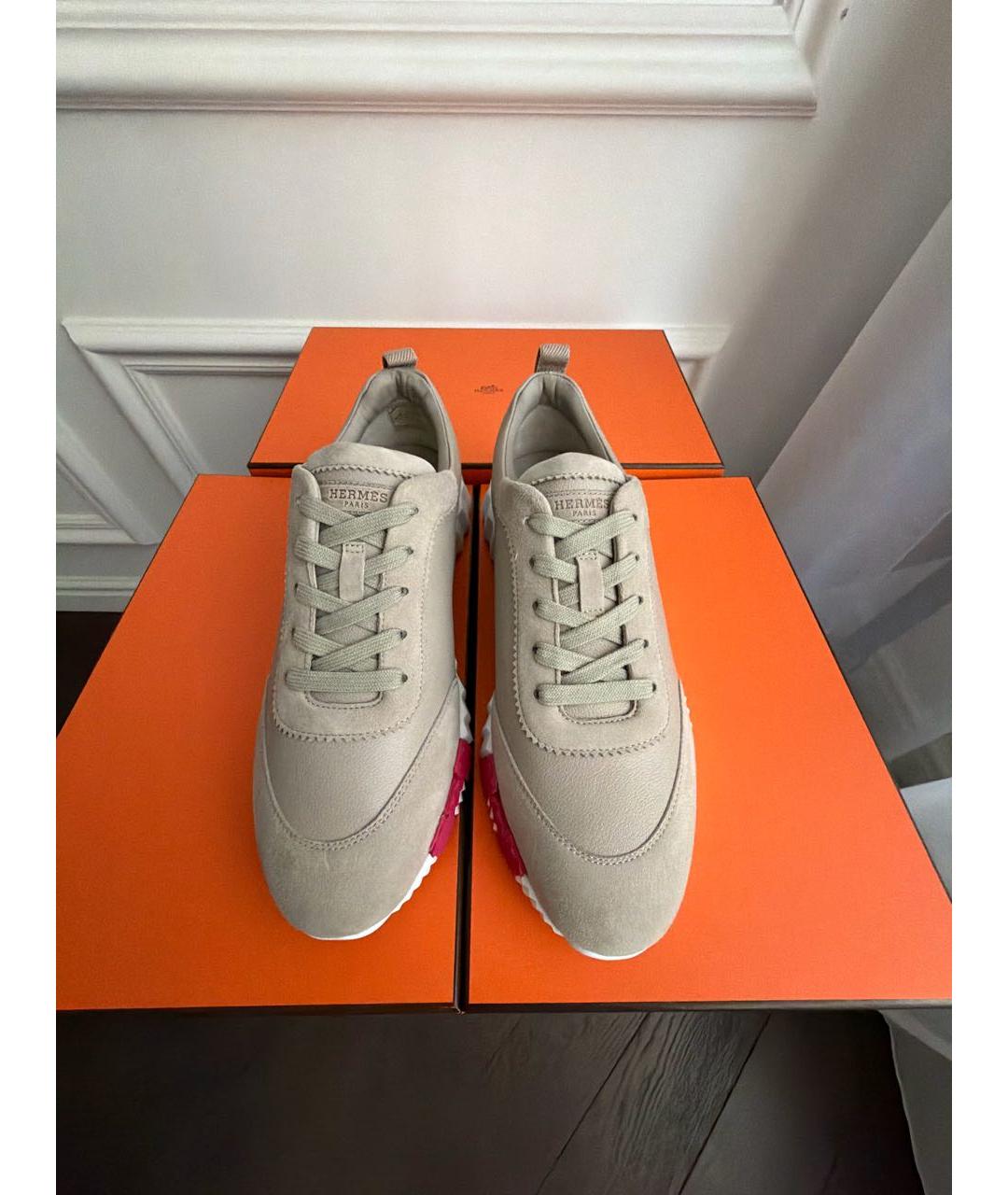 HERMES Бежевые кожаные кроссовки, фото 2