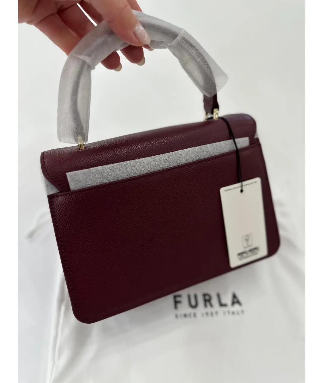 FURLA Бордовая кожаная сумка с короткими ручками, фото 3