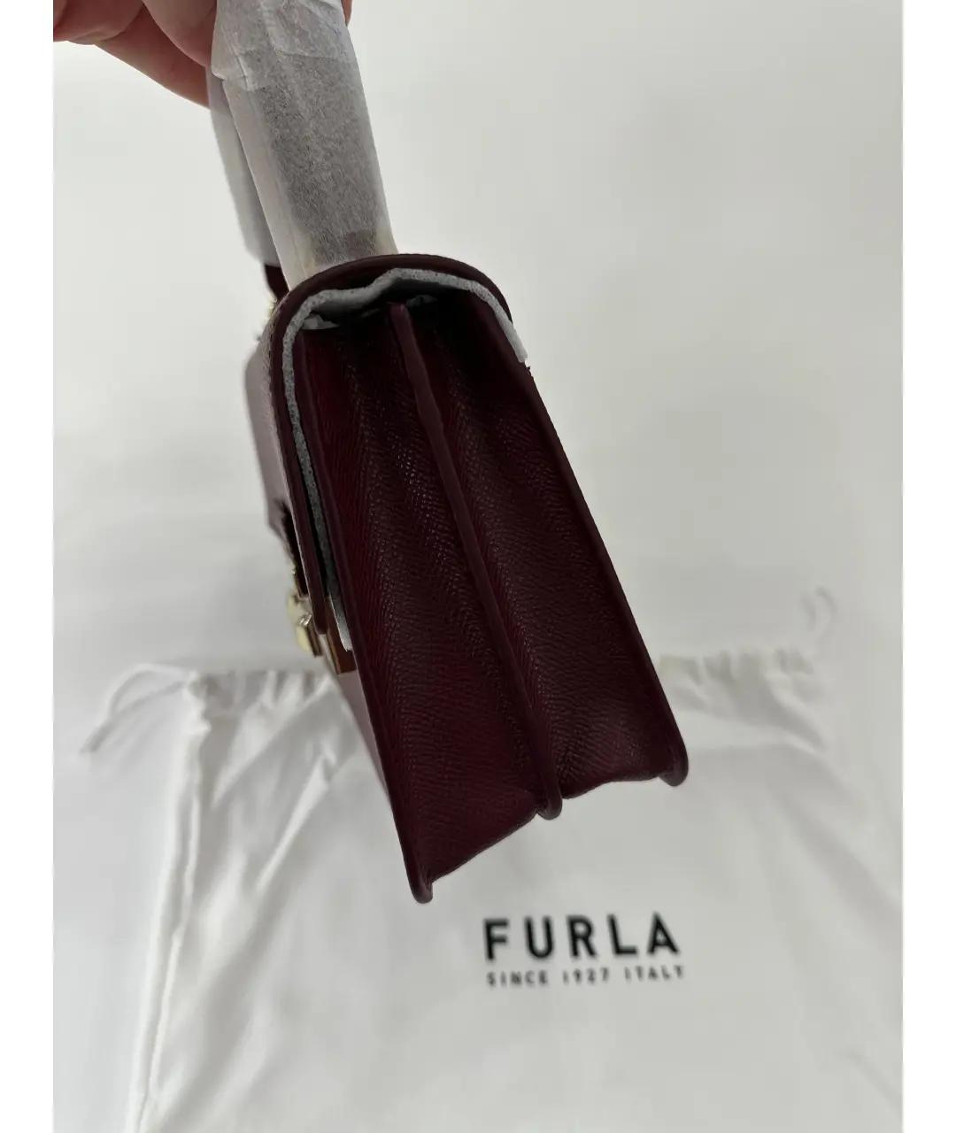 FURLA Бордовая кожаная сумка с короткими ручками, фото 5
