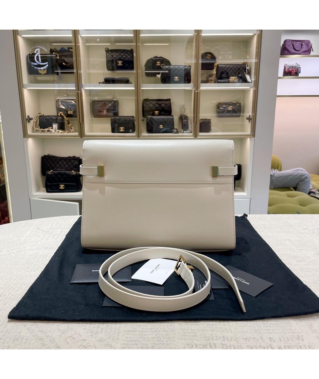 SAINT LAURENT Белая кожаная сумка через плечо, фото 2