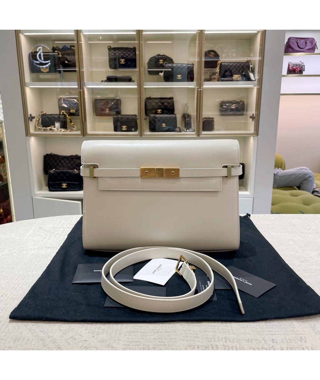 SAINT LAURENT Белая кожаная сумка через плечо, фото 9