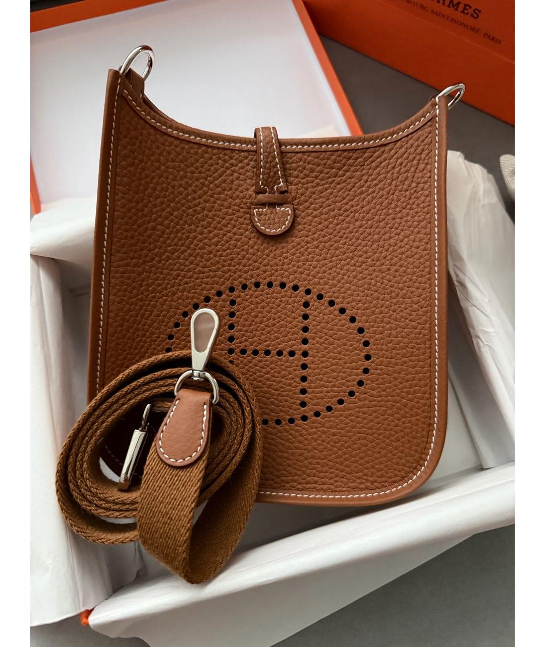 HERMES Коричневая кожаная сумка через плечо, фото 6