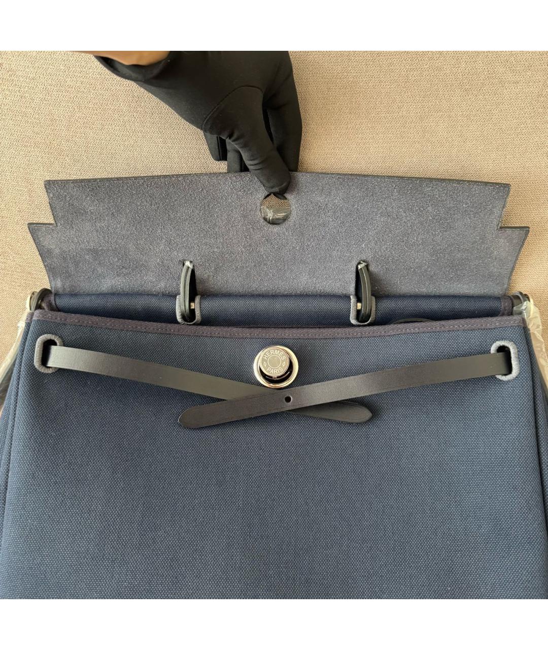 HERMES Темно-синяя тканевая сумка на плечо, фото 4