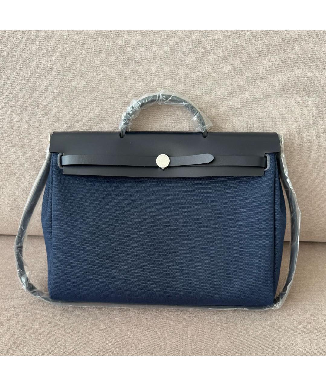 HERMES Темно-синяя тканевая сумка на плечо, фото 2