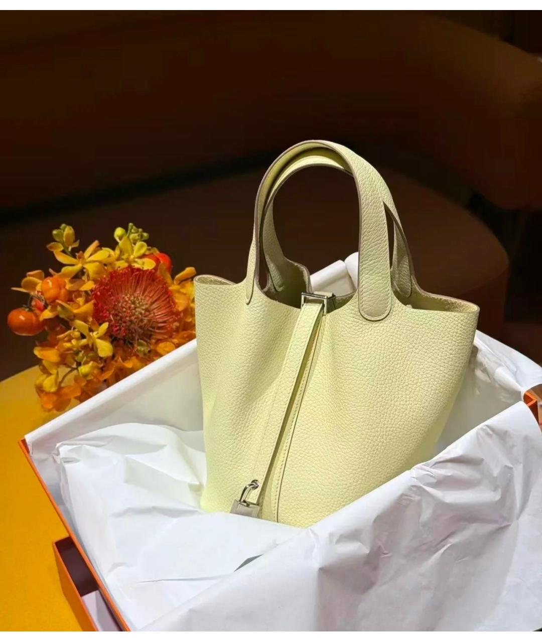 HERMES Желтая кожаная сумка с короткими ручками, фото 2