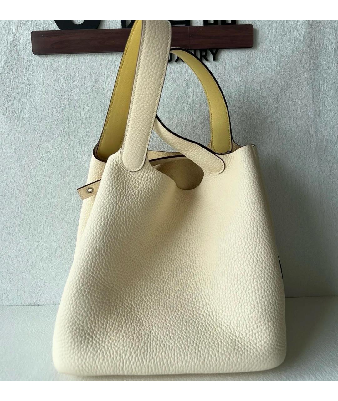 HERMES Желтая кожаная сумка с короткими ручками, фото 9