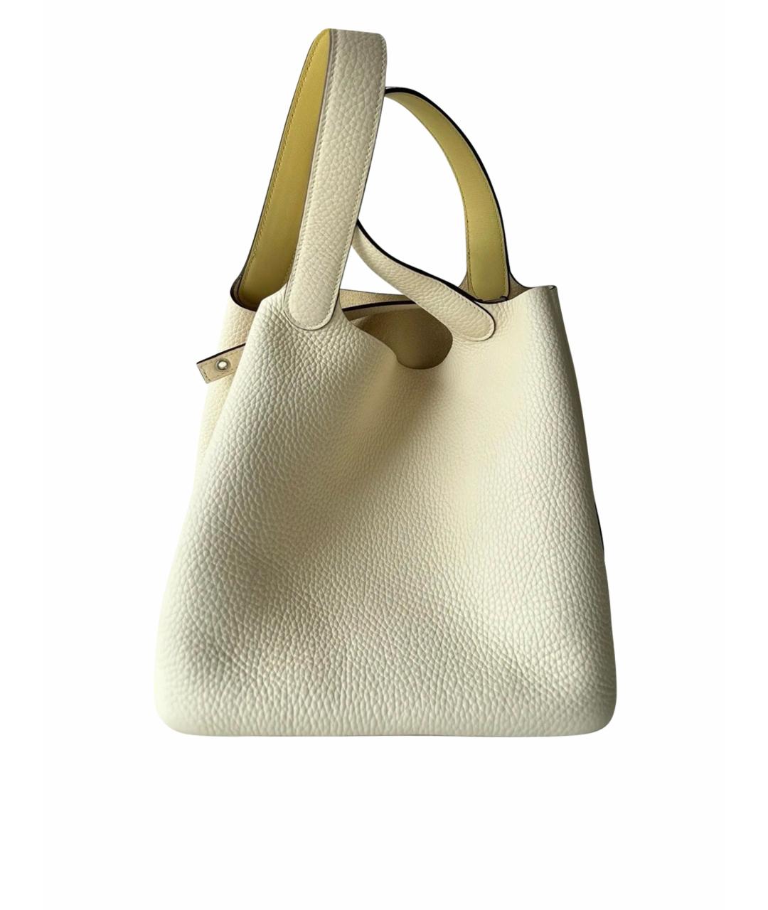 HERMES Желтая кожаная сумка с короткими ручками, фото 1