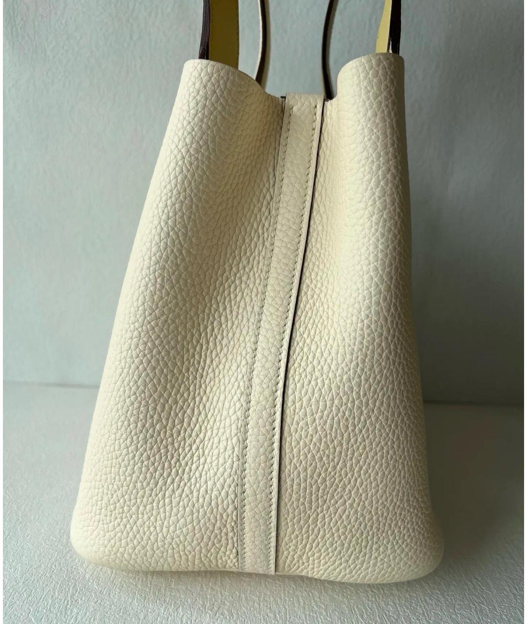 HERMES Желтая кожаная сумка с короткими ручками, фото 3