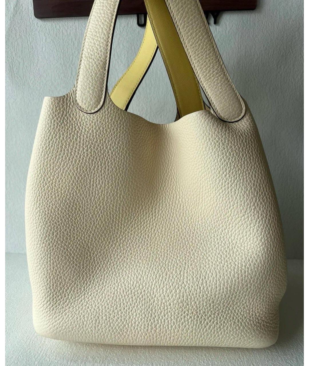 HERMES Желтая кожаная сумка с короткими ручками, фото 5