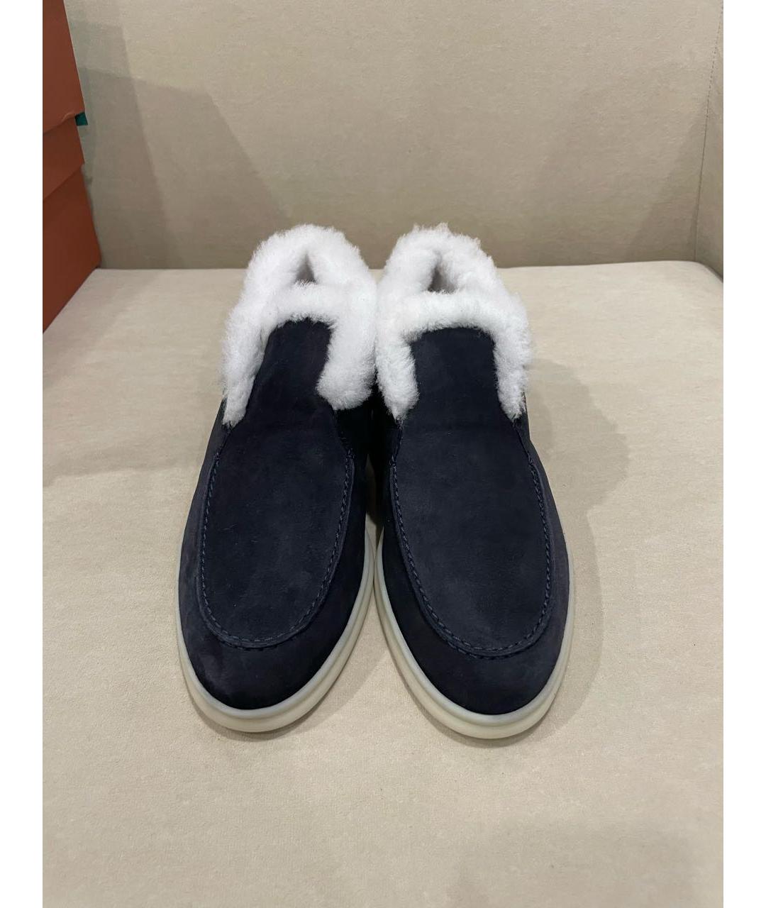 LORO PIANA Темно-синие замшевые ботинки, фото 2