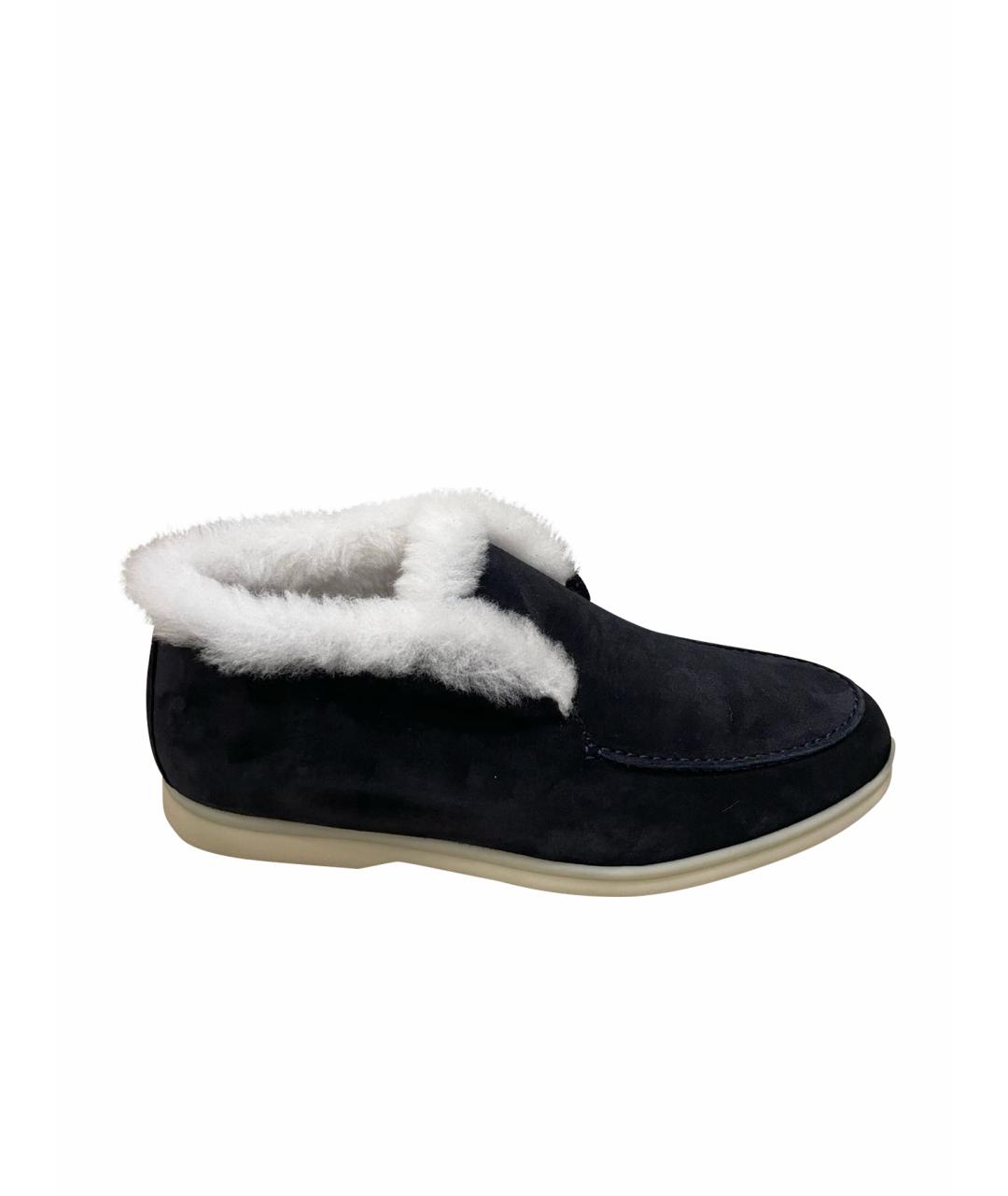 LORO PIANA Темно-синие замшевые ботинки, фото 1