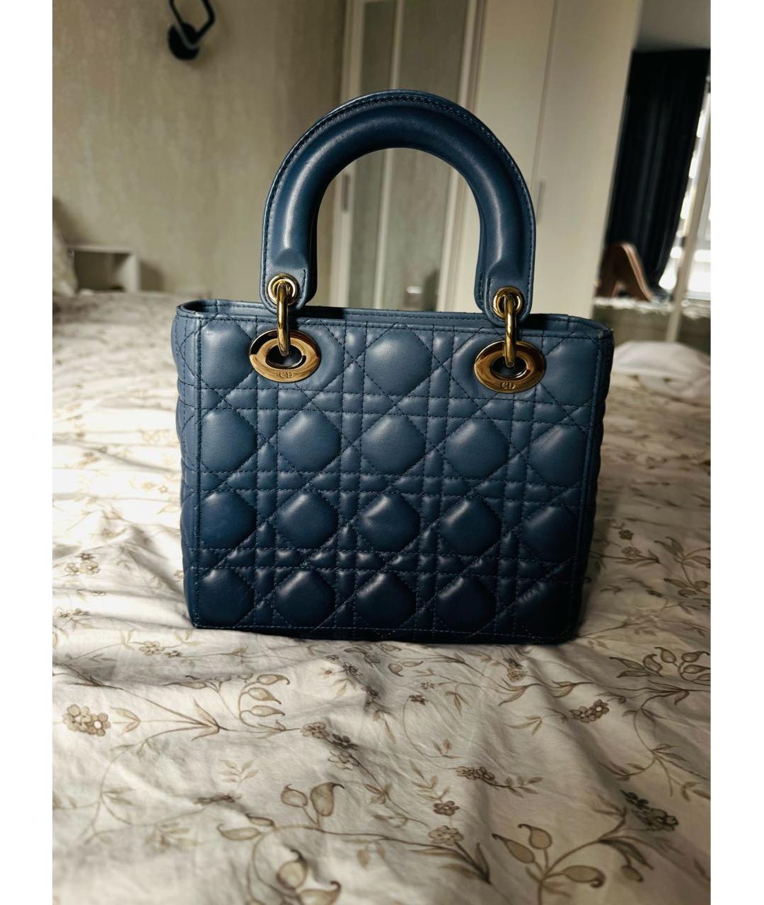 CHRISTIAN DIOR Синяя кожаная сумка с короткими ручками, фото 3