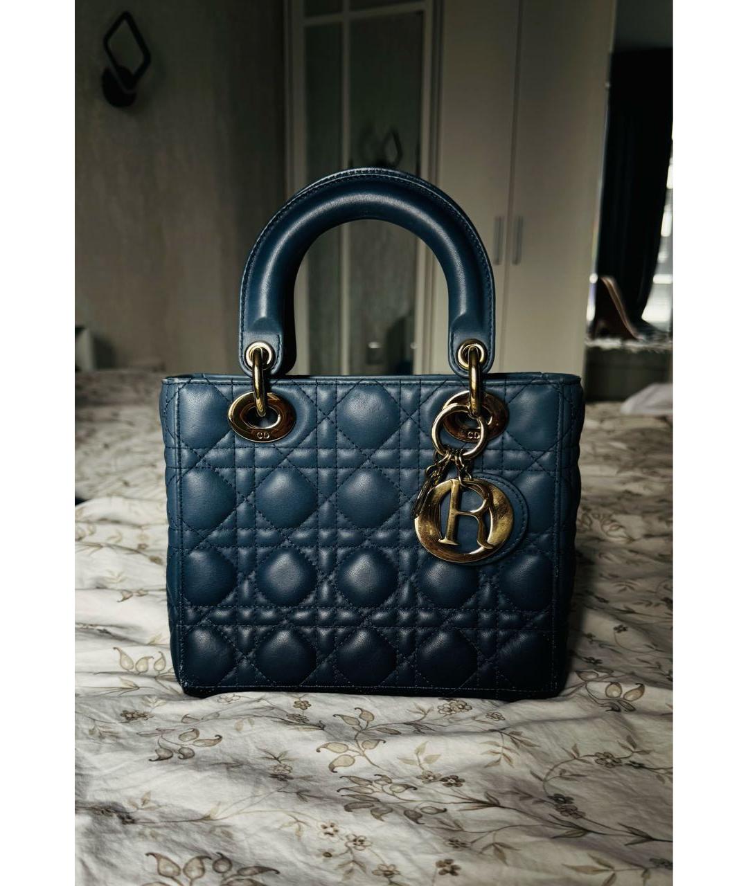 CHRISTIAN DIOR Синяя кожаная сумка с короткими ручками, фото 6